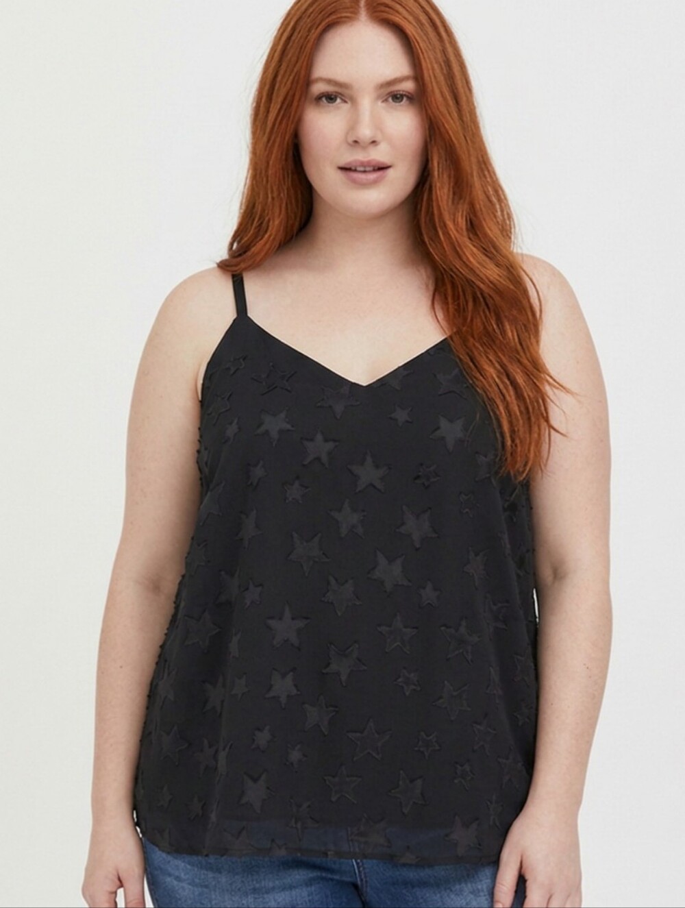 Torrid Black Velvet Star Flocked Sophie Cami Top Plus Size 1 1X 14/16